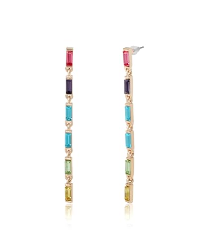 Image of BCBGeneration Multicolored Gemstone Drop Earrings for Women, Gold-Tone Long Dangling Earrings for Women