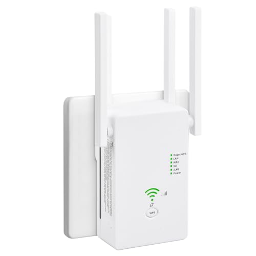 WLAN Repeater WLAN Verstärker 1200Mbit/s Dualband 5G & 2.4G WiFi Booster mit Repeater/Router/Access Point Modus, 4 Antennen, WiFi Verstärker, WiFi Range Extender mit LAN/WAN Port (Weiß)
