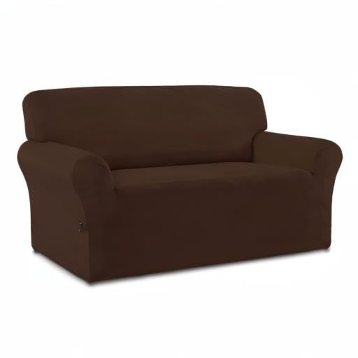 Image of Easy-Going Fleece Stretch Sofa Slipcover Spandex Non-Slip Soft Couch Sofa Cover, Washable Furniture Protector with Anti-Skid Foam and Elastic Bottom for Kids, Pets(Loveseat, Coffee)