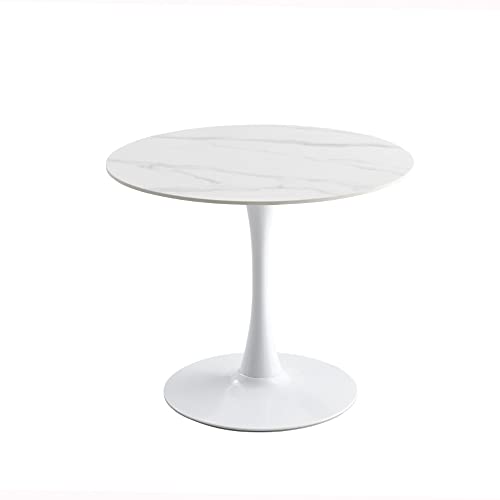 Esstisch INTERLANTA, weiß, 90x90x75 cm, rund, Tischplatte aus Sinterstein, Marmormuster weiß, Säulenfuß aus Metall, breite und stabile Bodenplatte Cover