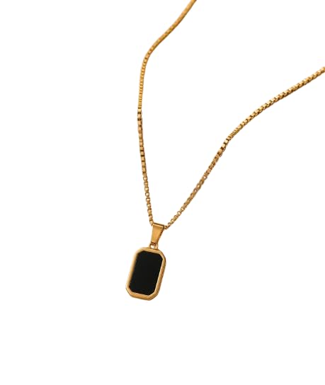 Gold Plated Black Rectangular Pendant Necklace for Men & Boys | Minimalist Geometric Pendant with Box Chain | Stainless Steel Fashion Jewelry for Daily Wear, Casual & Party-image-13