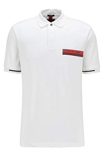 Image of BOSS Mens Phillipson 75 PS Slim-fit Polo Shirt in Mercerised Cotton White