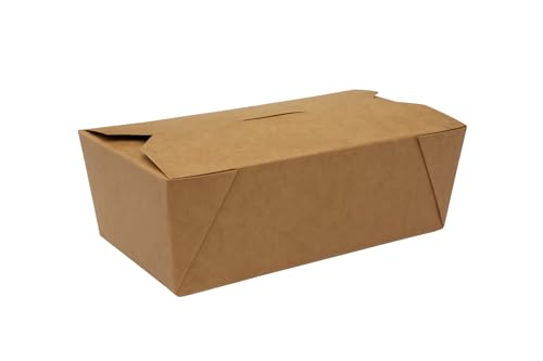 Vertduree Boîtes Repas Carton avec Couvercle – Kraft ou Blanc – 480ml à 1300ml – Emballage Alimentaire Jetable – Écologique – Lots 50, 100, 500 – 4 Tailles (MARRON, 960ML – Lot de 50)