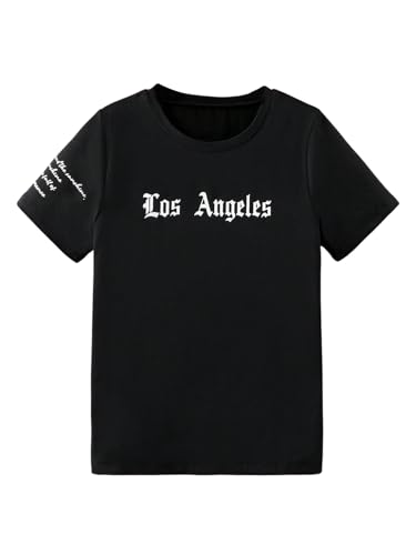 SweatyRocks Boy's Letter Graphic Tees Crewneck Short Sleeve Summer T Shirt Streetwear