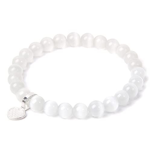 Bracelet en pierre de lune blanche de 8mm véritable poli à la main