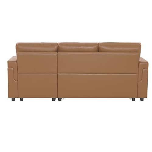 Naomi Home Diora Sectional Sleeper Sofa - Elegant L-Shaped Couch Convertible Pull-Out Bed, Ample Storage, Timeless Design, Sturdy Construction, Long-Lasting For Modern Living, Air Leather, Caramel #TOP5