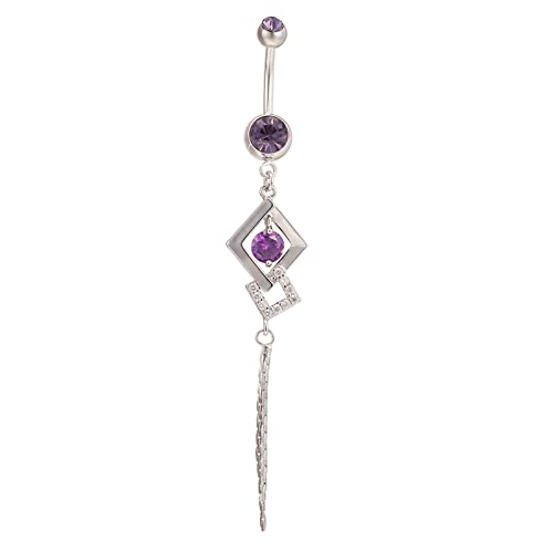 Wycian Piercing para ombligo para mujer, anillo inferior con borla de rombo de acero inoxidable, joyería para piercing de ombligo, Acero inoxidable, Sin piedra preciosa