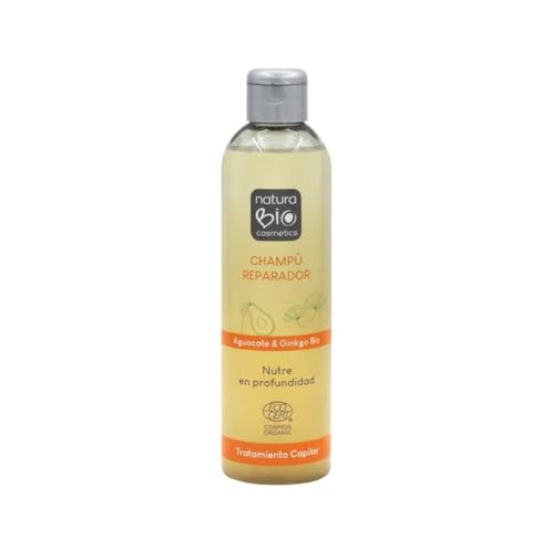 NaturaBIO Cosmetics - Champú Tratamiento Reparador Para Pelo Dañado y Quebradizo, Sin sulfatos, Sin Parabenos con Aguacate y extracto de Ginkgo BIO, 250 ml