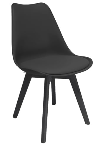 JUMI Esszimmerstuhl Oslo - Esszimmerstühle mit Kissen - Stühle zum Wohnzimmer Esszimmer - Bürostuhl ohne Armlehne - Holzbeine - Samt - Schwarz mit Schwarze Beine
