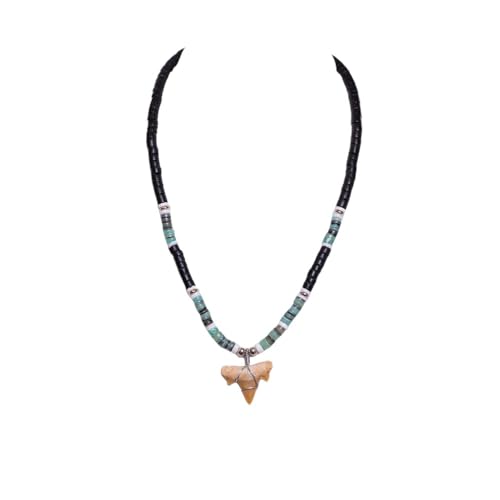 BlueRica Fossil Shark Tooth on Coconut & Shell Beads Necklace (18" 2S)3