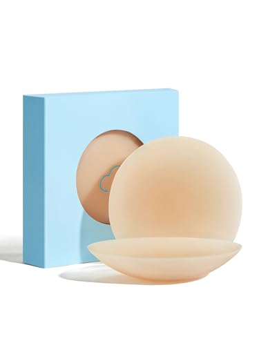 Image of LUCKMEEY Nipple Covers for Women, Ultra-Thin Reusable Silicone Pasties | Adhesive, waterproof silicone covers with tapered edges and travel case; two sizes designed for AA-E cups