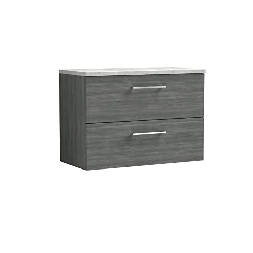nuie ARN526LBG Arno Modern Bathroom Wall Hung 2 Drawer Vanity Unit with Laminate Worktop, 800mm, Matt Electric Blue/Bellato Grey