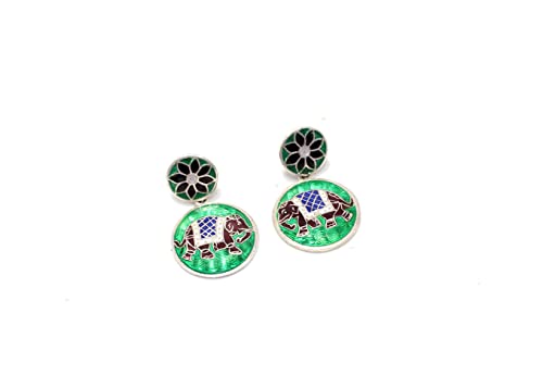 Pendientes de plata 925 hechos a mano Rajasthan Gems Meena con esmalte de oro E751 7