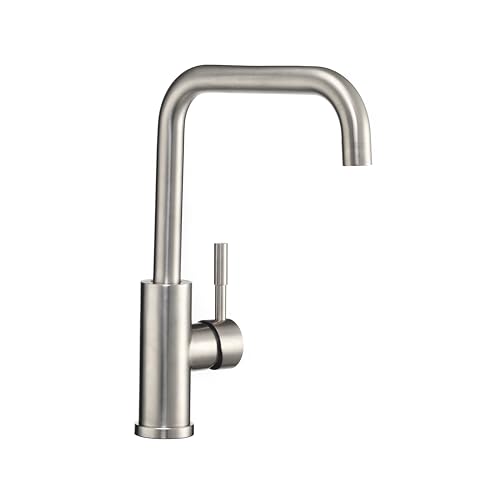 Image of Dura Faucet DF-MK533LK-SN RV Squared-Arc Kitchen Faucet (Satin Nickel) | RV squared-arc single-handle kitchen faucet for campers and trailers. Brushed Satin Nickel finish. Easy DIY install.