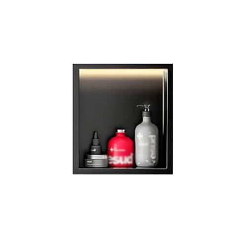 GZHERVICES Nicho Empotrable De Pared con Luz Led, Nicho De Ducha De Acero Inoxidable Negro Mate, 1/2/3 Estantes - Estante De Pared para Almacenaje Y Decoración del Hogar, Impermeable(32x32x12.5cm)