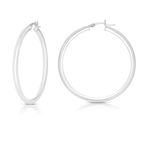 Floreo 14k White Gold 3mm High Polish Round Tube Hoop Earrings