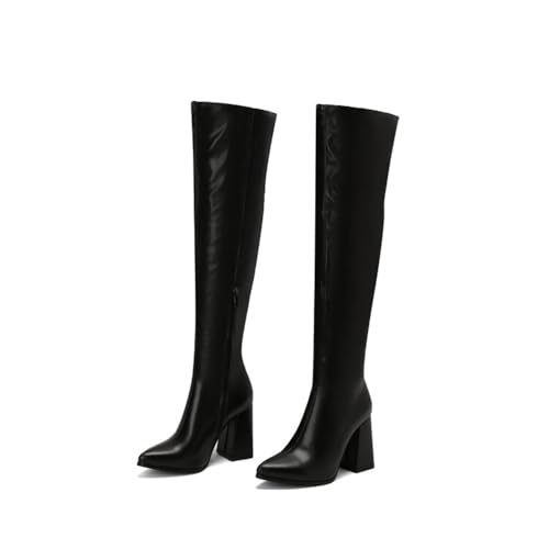 Thigh High Boots for Women Sexy Pointed Toe Cosplay Dance Party PU Leather Chunky Heels Side Zipper Big Size Over The Knee High Boots4