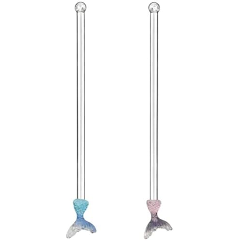 OSALADI Varillas para Mezclar Bebidas de Vidrio Mango Largo, Diseño Sirena, Color Rosa y Azul, Agitadores Reutilizables para Café y Cócteles, Accesorios para Bar y Hogar