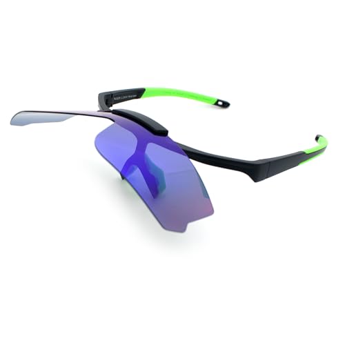 Image of SA106 Polarized Mens Flip Up Rimless Oversized Shield Plastic Sport Sunglasses