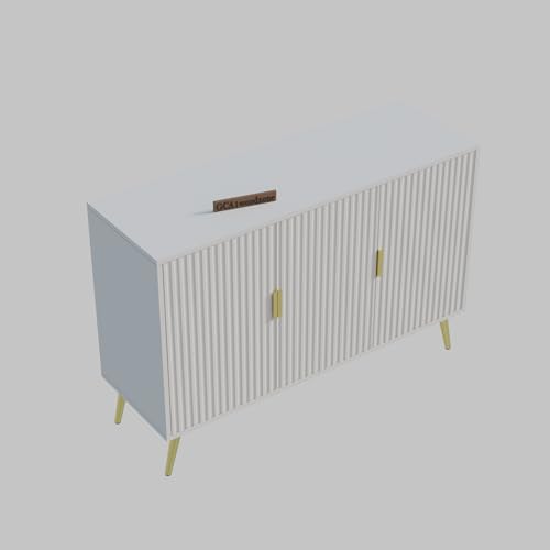 Image of Wooden Sideboard Cabinet for Living Room | Side Board with 3 Doors Cabinet Storage for Dining, Drawing and Home Office | HDMR Premium Wood & Iron, Warm White & Golden