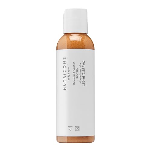 Nutridome - Shimmering Body Oil 150 ml - Körperöl mit Macadamiaöl, Süßmandelöl, Arganöl, Jojoba, Sheabutter - Glow-Effekt, Leuchtend, Betont die Bräune, Kaschiert Unvollkommenheiten Nutridome - Shimmering Body Oil 150 ml - Körperöl mit Macadamiaöl, Süßmandelöl, Arganöl, Jojoba, Sheabutter - Glow-Effekt, Leuchtend, Betont die Bräune, Kaschiert Unvollkommenheiten