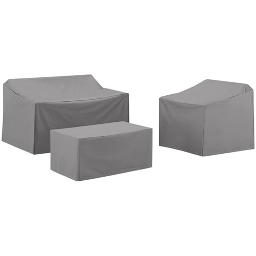 Afuera Living 3 Piece Patio Vinyl Loveseat Cover Set in Gray