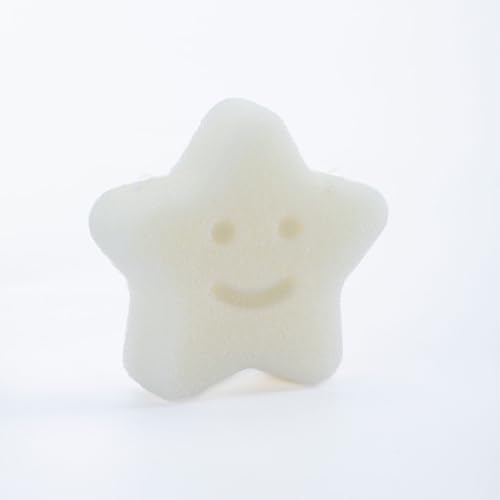 Larminly | Spugna naturale per bambini, stella bianca, 9x7x2CM, fibra di radice konjac | Morbida, biodegradabile, cordoncino per appenderla | Spugna neonato bagnetto naturale