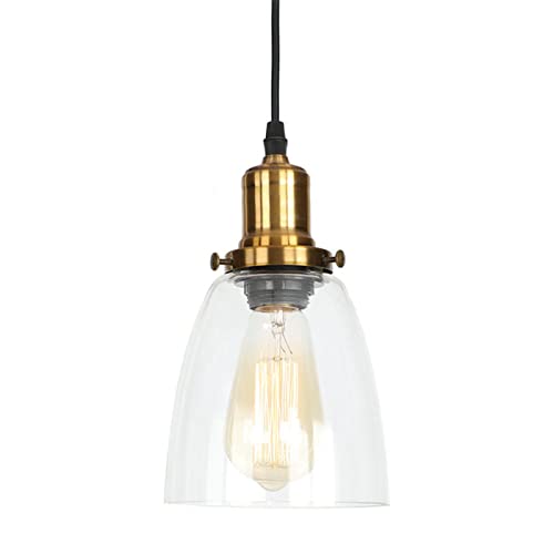 Lustre en verre transparent doré suspension vintage réglable