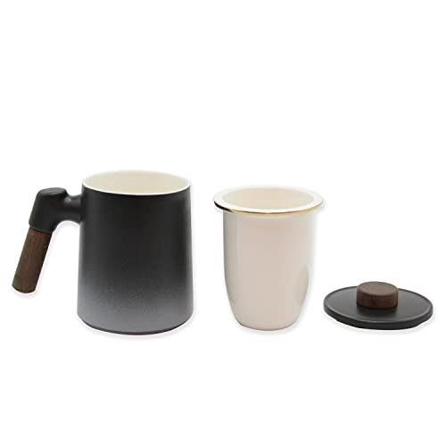 Joyvio Tea Cup With Infuser And Lid, 14 Oz Ceramic Loose Leaf Tea Mug With Wooden Handle Black-White #TOP3