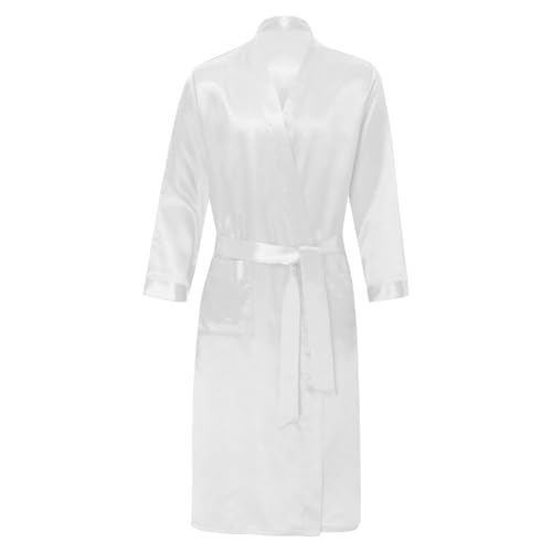 Linjinx Men's Satin Kimono Robe Silk Long Sleeve Bathrobe Side Pocket Lightweight Nightwear Pajamas3