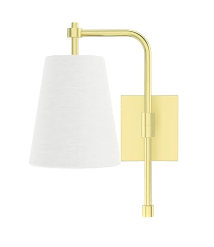 Image of Swing Arm Wall Lamps Set of 2, Fabric Linen Shade, Hardwired Wall Mounted Light Fixture for Bedside, Living Room, Bathroom, Versatile Home Decor (Brushed Gold)