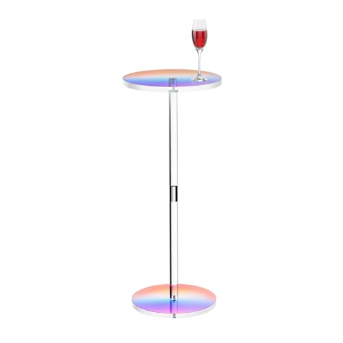 HuiDao Acrylic Side Table, Iridescent Drink Table for Small Spaces, 10" L x 10" W x 21.3" H, Round End Table for Living Room, Bedroom, Office, Easy Assembly - image 1