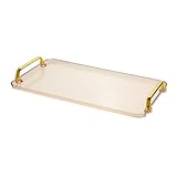 Acrylic Serving Tray with Handles - Multi-Use Plastic Tray for Party, Kitchen & Bathroom - Decorative Valet Tray for Ottoman, Dessert & Coffee Table (Amber)