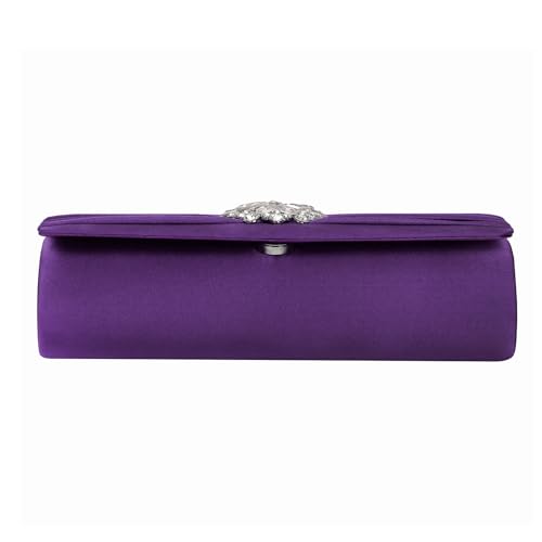 Image of Evening Bags For Women Pleated Satin Rhinestone Brooch Prom Clutch Purse With Detachable Chain Strap