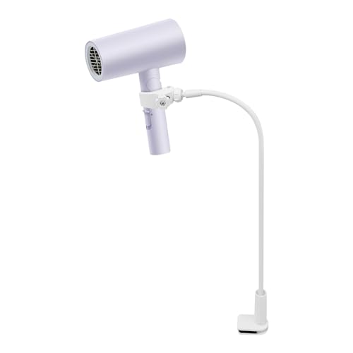 360 Degree Rotating Hair Dryer Stand Hands-Free, Lazy Adjustable Blow Dryer Holder Clamping Installation, Compatible with Most Hair Dryer, White