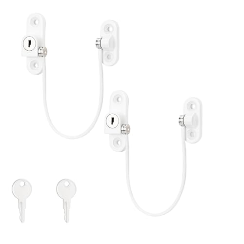 2 PCS Window Restrictors WODSTA Window Locks Child Safety with Screws and Key 185mm Long Window Restrictors Locks Zinc Alloy Pets & Baby Safety Security Wire Window Locks Child Safety for Most Window