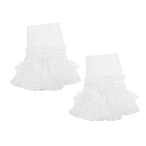 Ipetboom Puños Falsos de Encaje para Mujer, Manga Falsa Decorativa Volantes, Puño Falso Blanco de Encaje, Accesorio Versátil para Ropa, Adecuado para Suéteres y Camisas, 1 Par