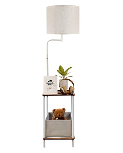 Image of Lightdot 56 inch Floor Lamp with Table & Storage Bag, Dimmable Corner End Table Lamps with 350 Rotatable Fabric Lampshade, Mid Century Floor Lamps for Living, Room Bedroom, Office, E26 Bulb Include-White