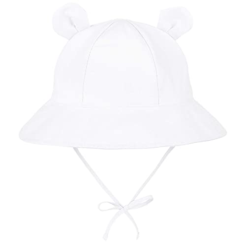 Zando Baby Sun Hat Bucket Hat Wide Brim Beach Caps Toddler Hats For Boys With Bear Ears Infant Summer Hat For Girls White 0-6Months #TOP23