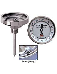 Tel-Tru BQ300R Barbecue Cooker and Smoker Thermometer, 3 inch Anti-Parallax Aluminum dial with Calibration Reset, 6" Stem, 50/550 Degrees F