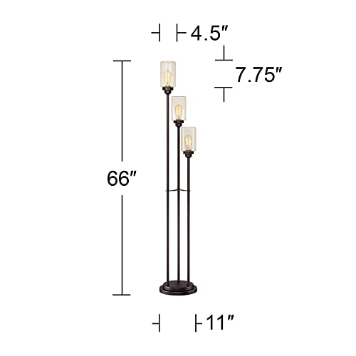 Franklin Iron Works F12058 05-2731-68 Libby Modern Industrial Tree Floor Lamp Standing 66 Inch Tall Oiled Bronze Metal 3-Light Amber Seedy Glass thumb #3