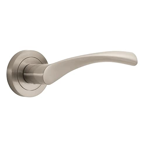 Designer Levers - Marvel Lever on Rose Door Handle - Contemporary Design- Brushed Nickel - 3 Pairs - Fixings Included - Interior Use