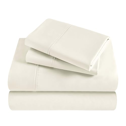 Superior Modal from Beechwood 300 Thread Bed Sheet Set, 1 Elastic Extra Deep Pocket Fitted Sheet, 1 Flat Sheet, 2 Pillowcases, Soft Cool Sheets, Sateen Weave, Bedding Essentials, King, Ivory