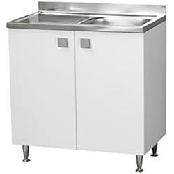 Modulo Fregadero Ikea Mueble de cocina con fregadero de acero seno izquierdo o derecho, 2 puertas en fresno blanco, cm 80x50 H.81