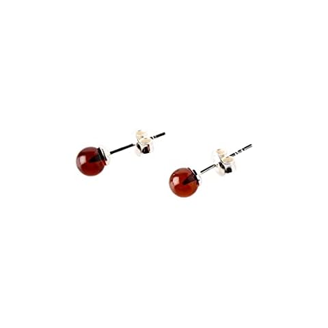 AmberJewely Genuine Baltic Amber Stud Earrings with Sterling Silver, Hand Made From Genuine Baltic Amber (Cherry) Pendientes de plata y ámbar báltico Cover