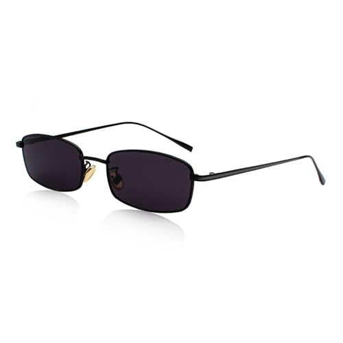 XDGBGFN Klassische Vintage Rechteckig Sonnenbrille Retro Schmal Metallrahmen Sonnenglasses für Damen Herren (Schwarz/Grau)