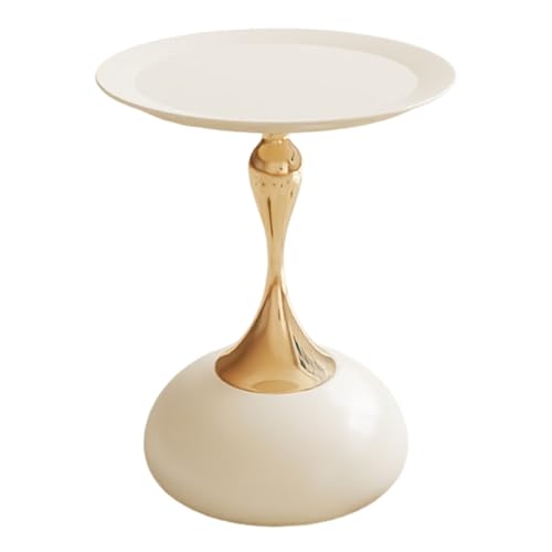 Metal Round End Table,Modern Pedestal Table,Corner Drink Tables,Accent Side Table Nightstand for Living Room,Patio and bar (White-Gold) by Funecy - Used condition - US$50.28