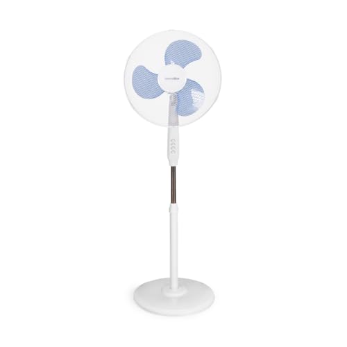 UNIVERSALBLUE | Ventilador de pie Blanco | Potencia 40 W | 3 Velocidades | Altura Ajustable | Modo Oscilante | 125 cm | Control Mecánico | Cabezal Regulable