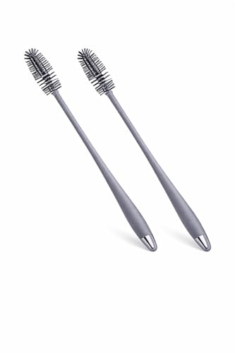 Image of VYOOx 2 Piece Silicone Bottle Cleaning Brush with Long Handle (12 inch) | Flexible Narrow Neck Cleaner for Water Bottles, Glass, Vase & Sports Bottles | Durable Kitchen Cleaning Brush (Grey)