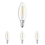 Osram Filament LED Lampe mit E14 Sockel, Kerzenform, Tageslicht, 6500 K, 4 W, Ersatz für 40-W-Glühbirne, LED Retrofit CLASSIC B (Packung mit 4)